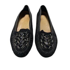 Nature Beaded Black Suede Slip-On Loafers With Leather Trim & Cushioned Insole 7